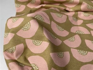 Bomuldsjersey - med grafisk mønster i karamel / rosa